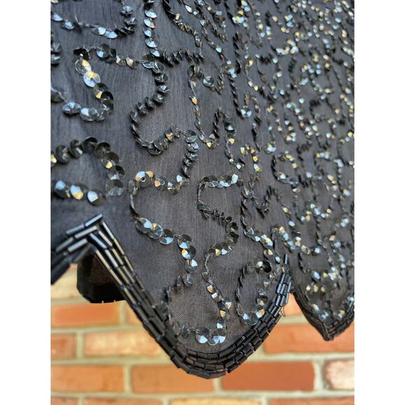 Vintage, Scala, 100% Silk Blouse, Fully Beaded & Sequins, Black, Petite Medium - Picture 6 of 8